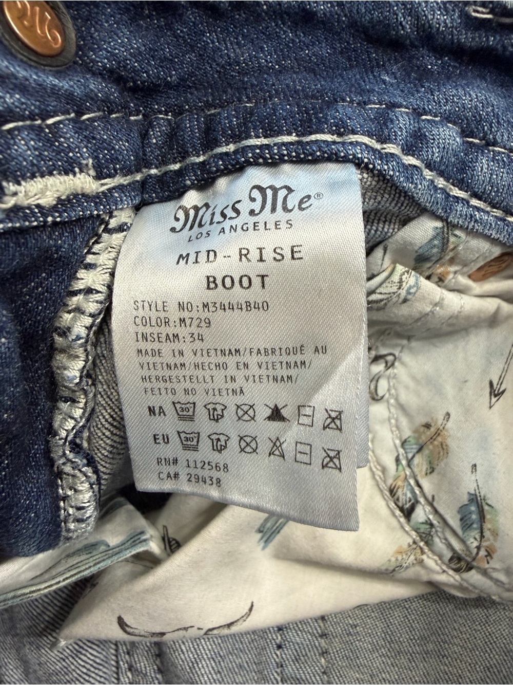 Miss Me Women’s Sz 29 Blue Gemstone Embellished Blue Mid Rise Bootcut Jeans - Picture 5 of 8